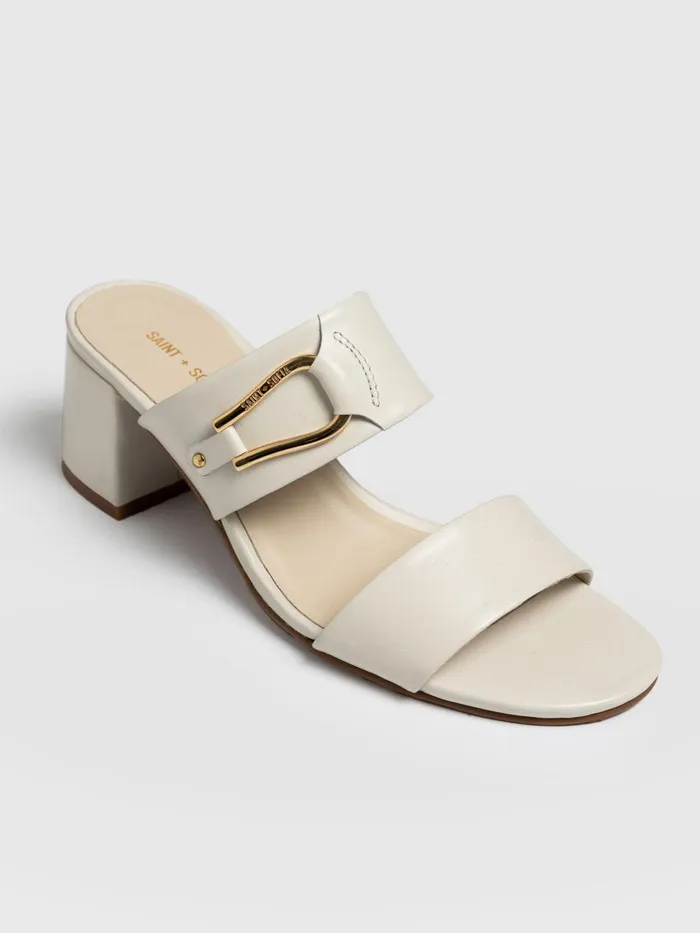 Maida Block Heeled Mules 8211 Cream Cream Women Saint And Sofia Leather