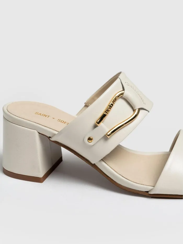Maida Block Heeled Mules 8211 Cream Cream Women Saint And Sofia Leather