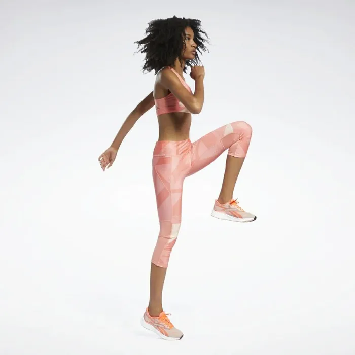 Matching Sets Womens Reebok Run Essentials Allover Print 34 Leggings Twisted Coral