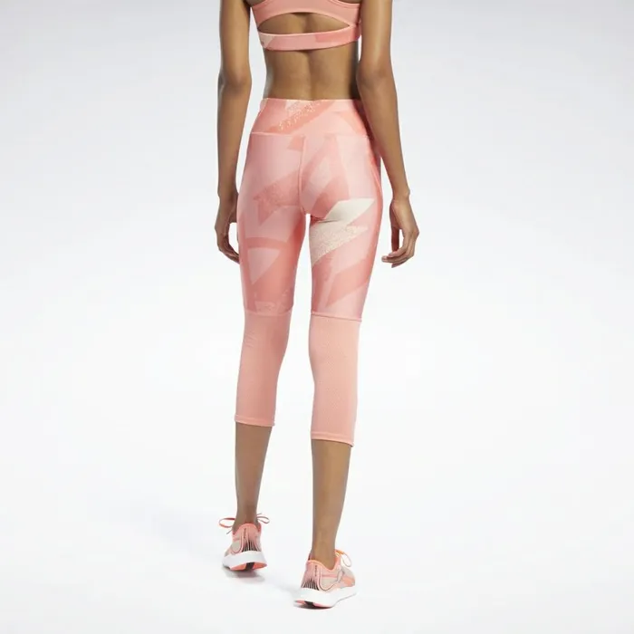 Matching Sets Womens Reebok Run Essentials Allover Print 34 Leggings Twisted Coral