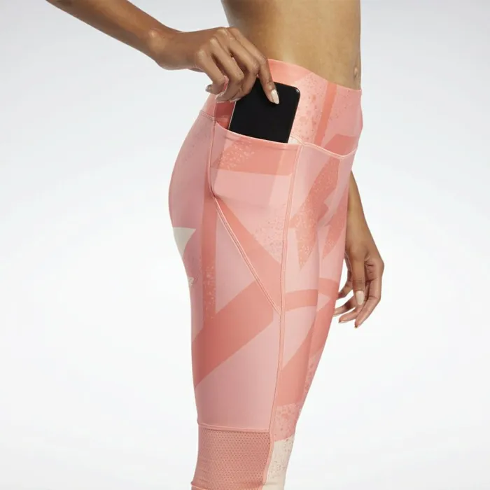 Matching Sets Womens Reebok Run Essentials Allover Print 34 Leggings Twisted Coral