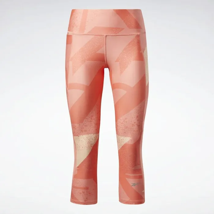 Matching Sets Womens Reebok Run Essentials Allover Print 34 Leggings Twisted Coral
