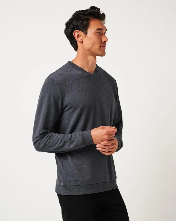Men AMENITIES VNECK CREW Heather Dark Grey TravisMathew Hoodies and Sweatshirts