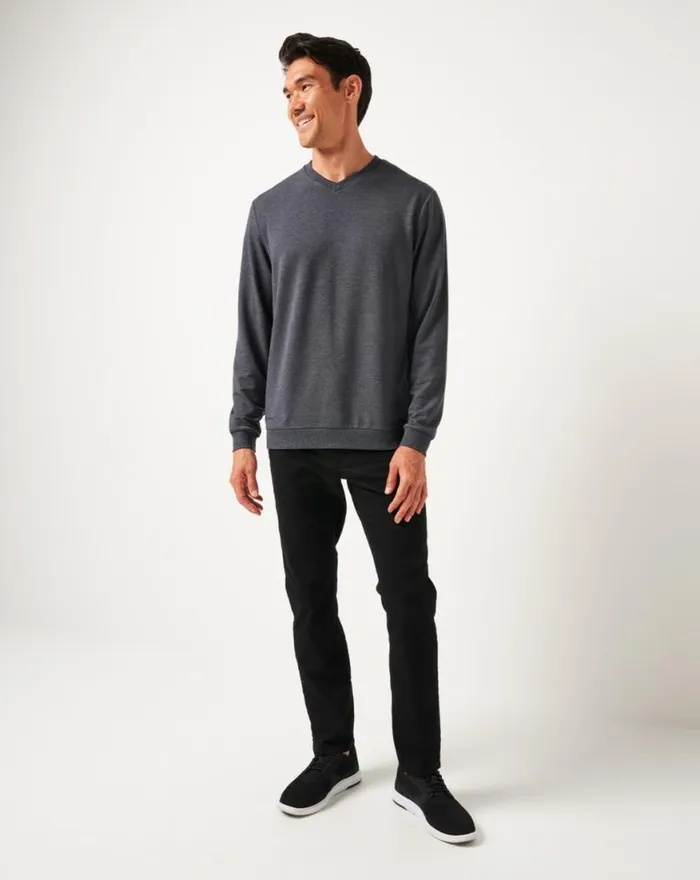 Men AMENITIES VNECK CREW Heather Dark Grey TravisMathew Hoodies and Sweatshirts