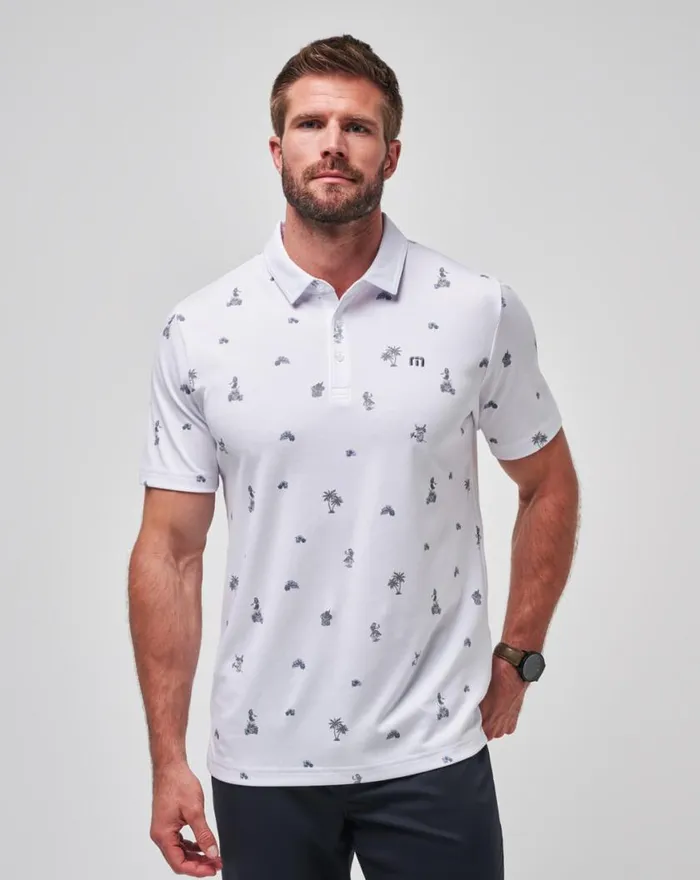 Men AROUND THE ISLAND POLO White TravisMathew Polos