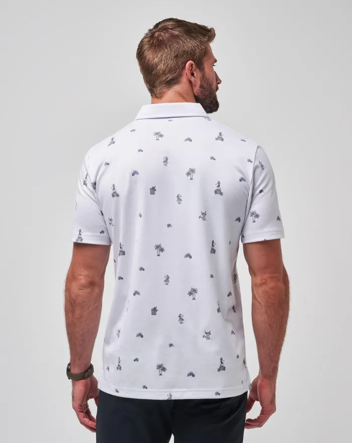 Men AROUND THE ISLAND POLO White TravisMathew Polos