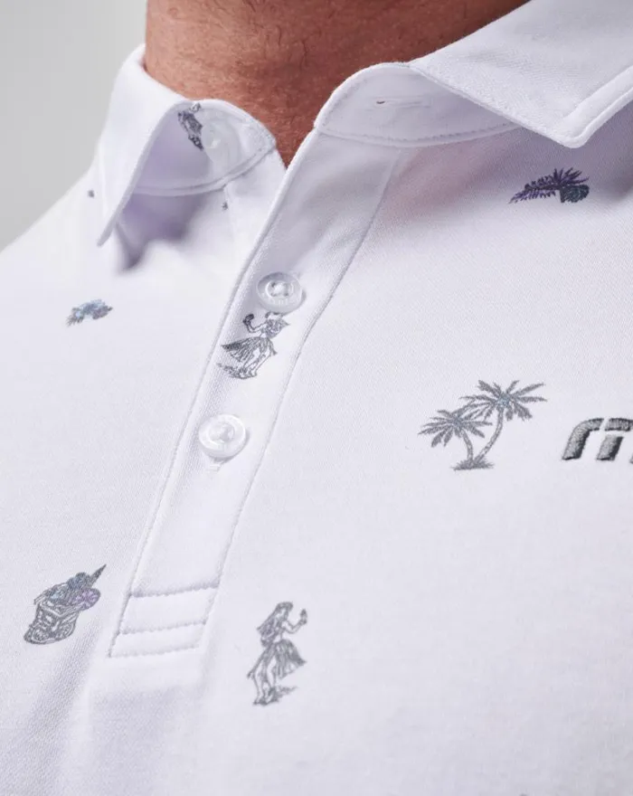 Men AROUND THE ISLAND POLO White TravisMathew Polos