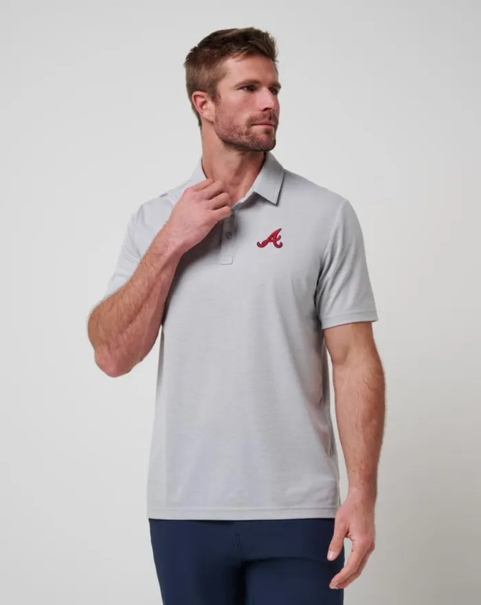 Men ATLANTA BRAVES PLAYOFF PITCH POLO Heather Grey TravisMathew Polos