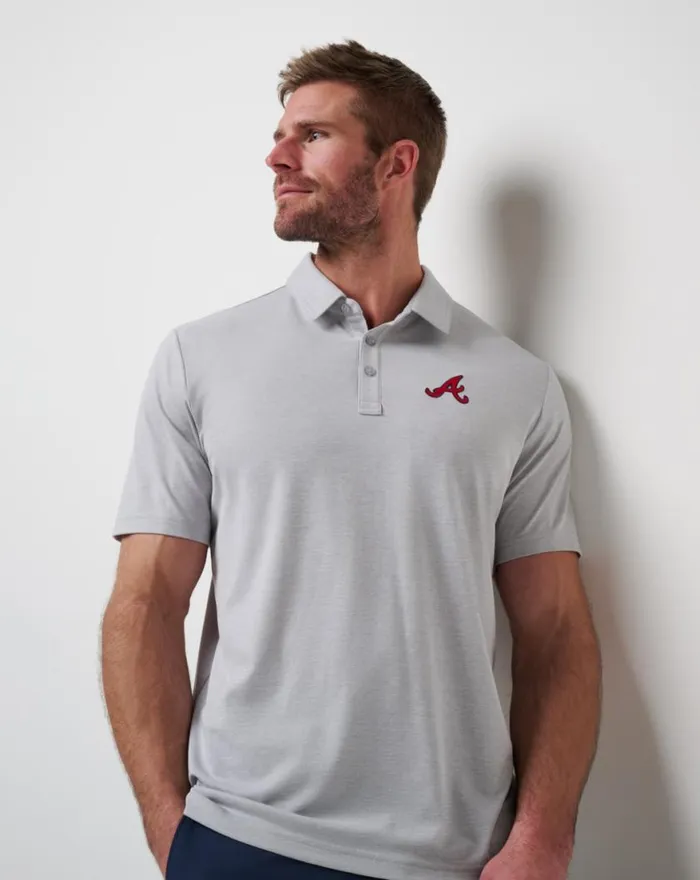 Men ATLANTA BRAVES PLAYOFF PITCH POLO Heather Grey TravisMathew Polos