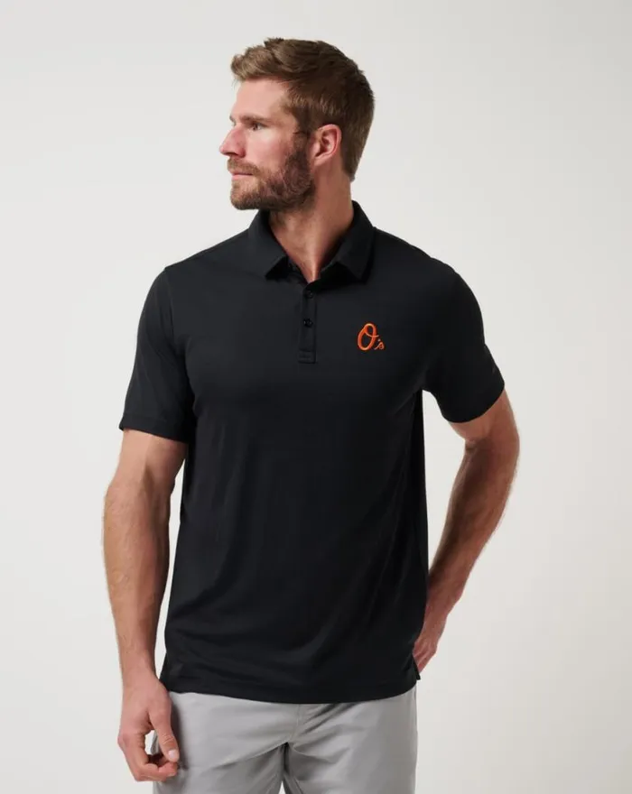 Men BALTIMORE ORIOLES PLAYOFF PITCH POLO Black TravisMathew Polos