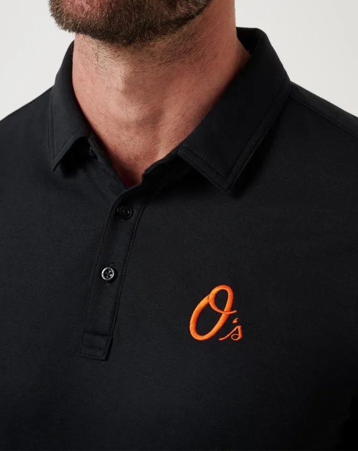 Men BALTIMORE ORIOLES PLAYOFF PITCH POLO Black TravisMathew Polos