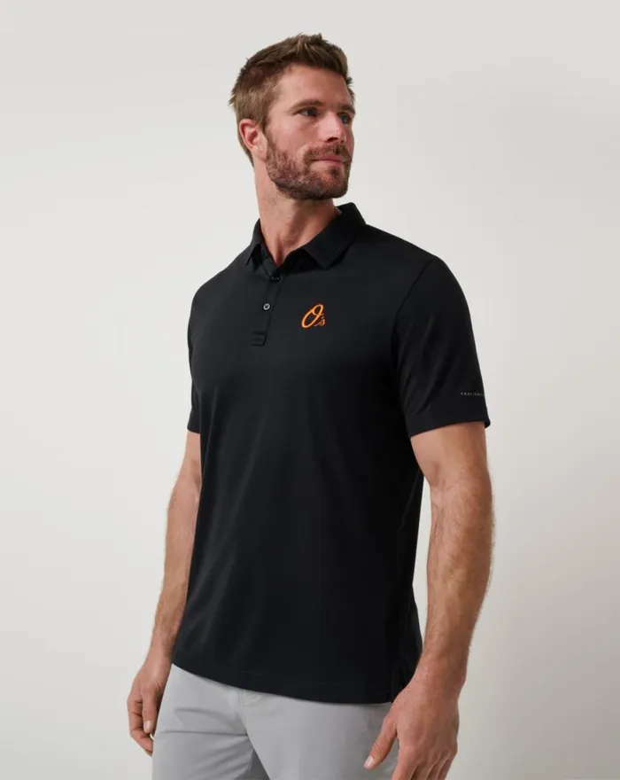 Men BALTIMORE ORIOLES PLAYOFF PITCH POLO Black TravisMathew Polos