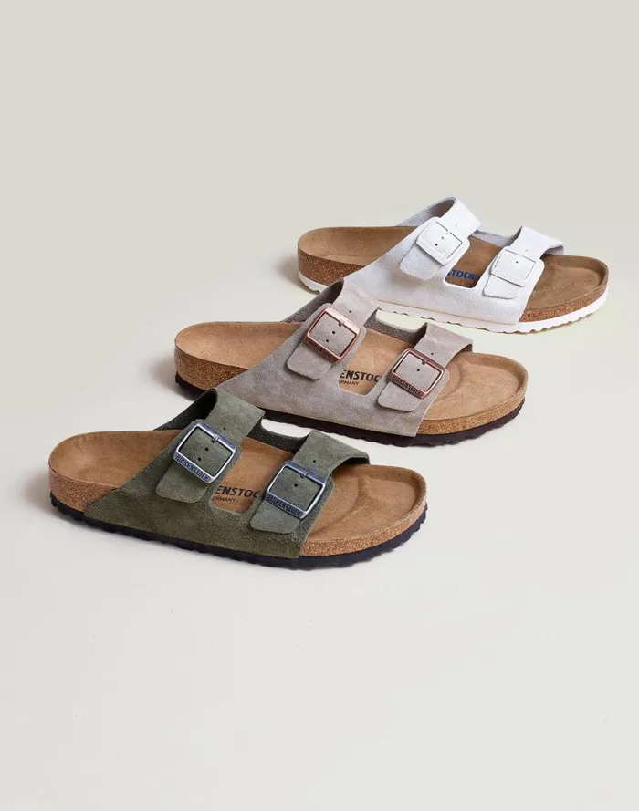 Men Birkenstock Suede Arizona Sandals Taupe Madewell Sandals