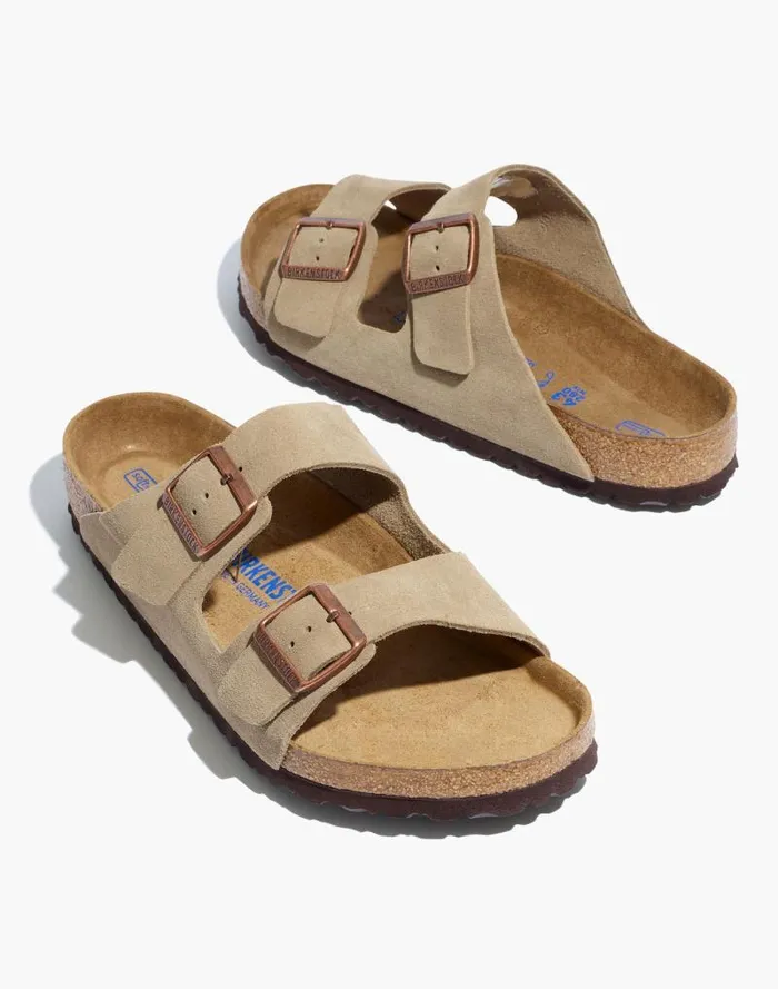 Men Birkenstock Suede Arizona Sandals Taupe Madewell Sandals