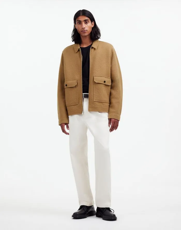 Men Boiled Wool ZipFront Jacket Faded Birch Madewell Coats Jackets