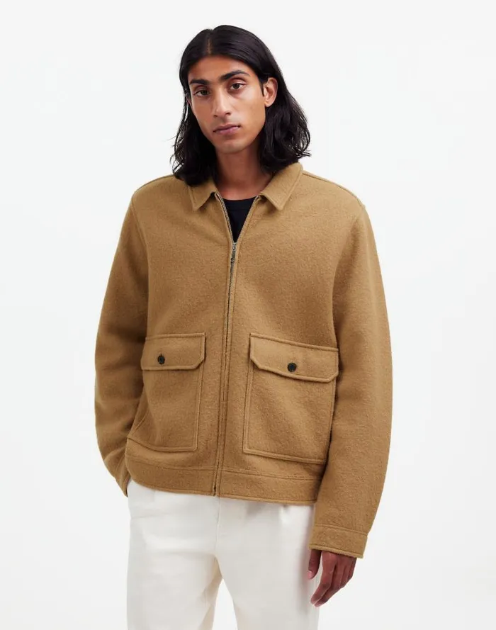 Men Boiled Wool ZipFront Jacket Faded Birch Madewell Coats Jackets