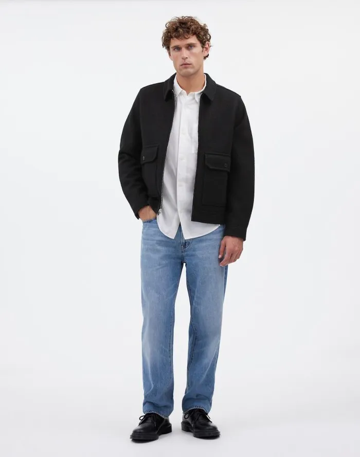 Men Boiled Wool ZipFront Jacket True Black Madewell Coats Jackets