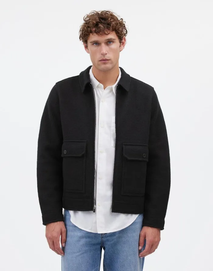 Men Boiled Wool ZipFront Jacket True Black Madewell Coats Jackets
