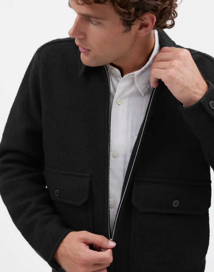 Men Boiled Wool ZipFront Jacket True Black Madewell Coats Jackets