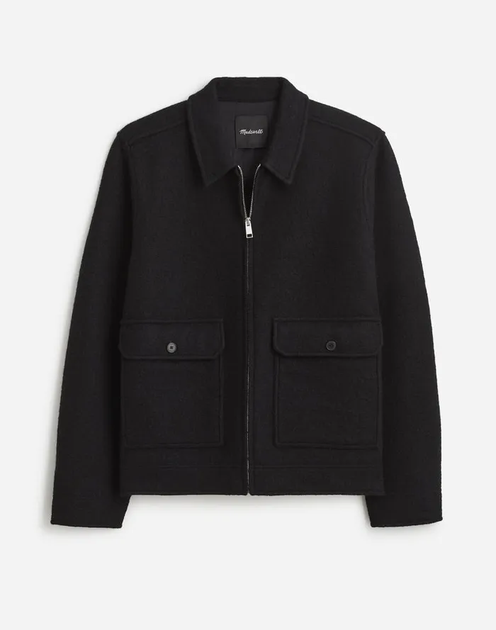 Men Boiled Wool ZipFront Jacket True Black Madewell Coats Jackets