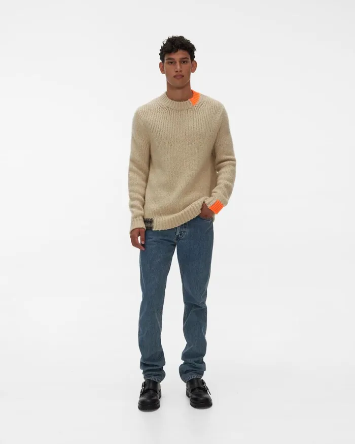 Men Camel Crewneck Winter White Helmut Lang Sweaters