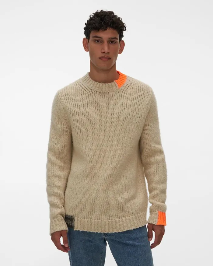 Men Camel Crewneck Winter White Helmut Lang Sweaters