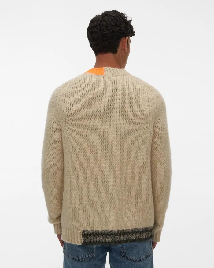 Men Camel Crewneck Winter White Helmut Lang Sweaters