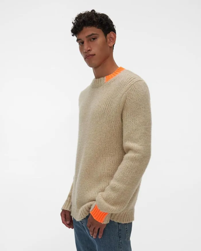 Men Camel Crewneck Winter White Helmut Lang Sweaters