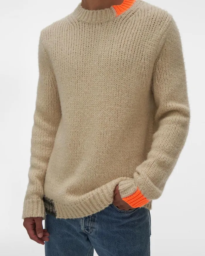 Men Camel Crewneck Winter White Helmut Lang Sweaters