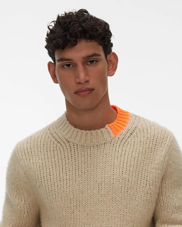 Men Camel Crewneck Winter White Helmut Lang Sweaters