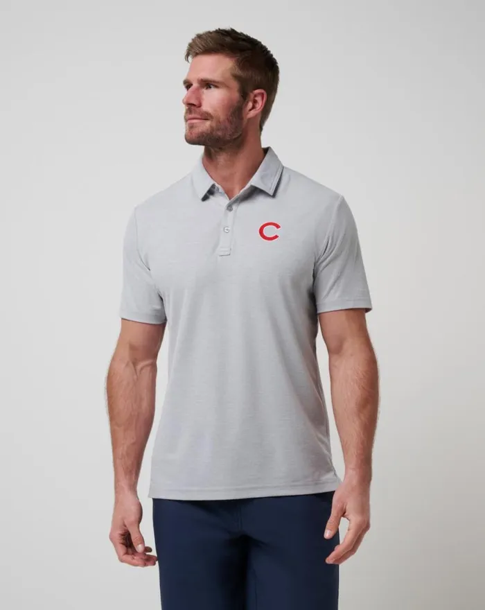 Men CHICAGO CUBS PLAYOFF PITCH POLO Heather Grey TravisMathew Polos