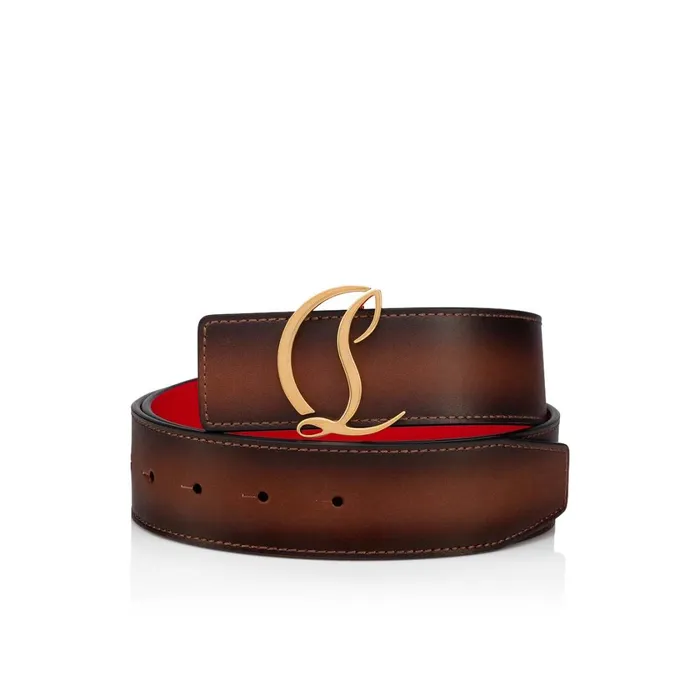 Men CL Logo Belt 8211 Patinated Calf Leather 8211 Havane Havane Christian Louboutin Belts Men CL Logo Belt 8211 Patinated Calf Leather 8211 Havane Havane Christian Louboutin Belts