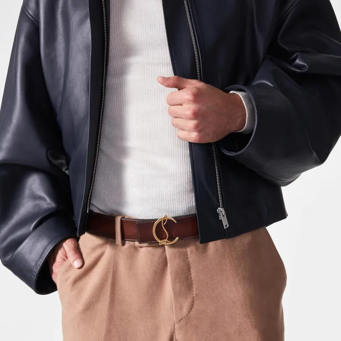 Men CL Logo Belt 8211 Patinated Calf Leather 8211 Havane Havane Christian Louboutin Belts