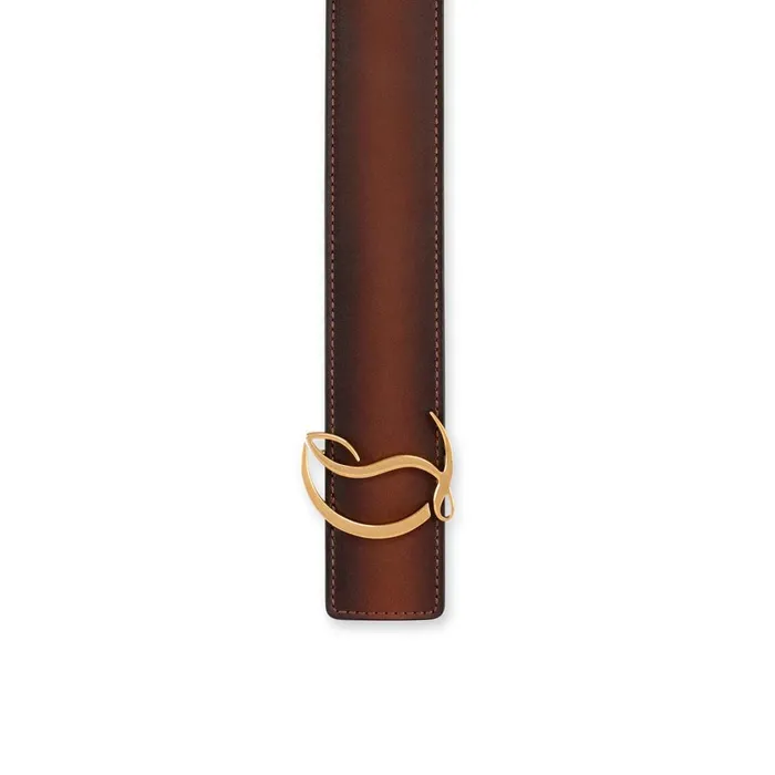 Men CL Logo Belt 8211 Patinated Calf Leather 8211 Havane Havane Christian Louboutin Belts