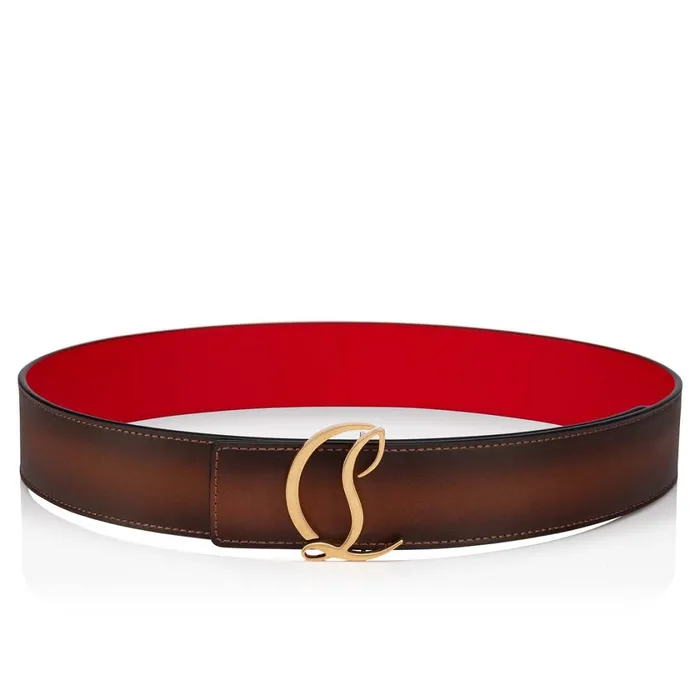 Men CL Logo Belt 8211 Patinated Calf Leather 8211 Havane Havane Christian Louboutin Belts