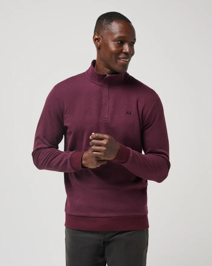 Men CLOUD QUARTER ZIP 20 Heather Dark Red TravisMathew Quarter Zips
