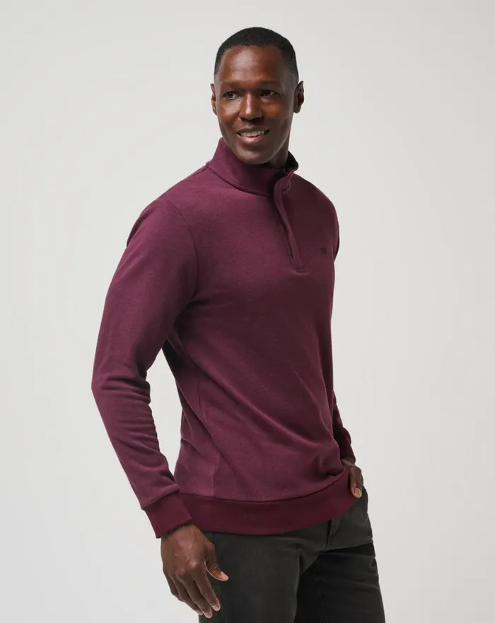 Men CLOUD QUARTER ZIP 20 Heather Dark Red TravisMathew Quarter Zips