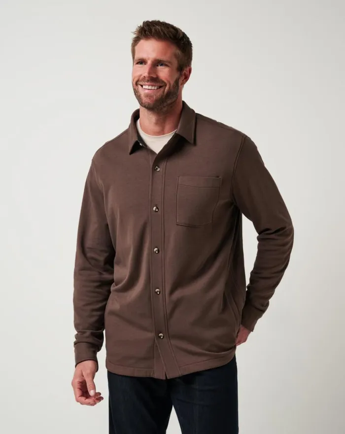 Men CLOUD SHIRT JACKET Chocolate TravisMathew ButtonUps