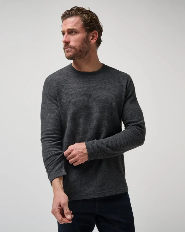 Men CLOUD WAFFLE CREW Charcoal TravisMathew Hoodies and Sweatshirts