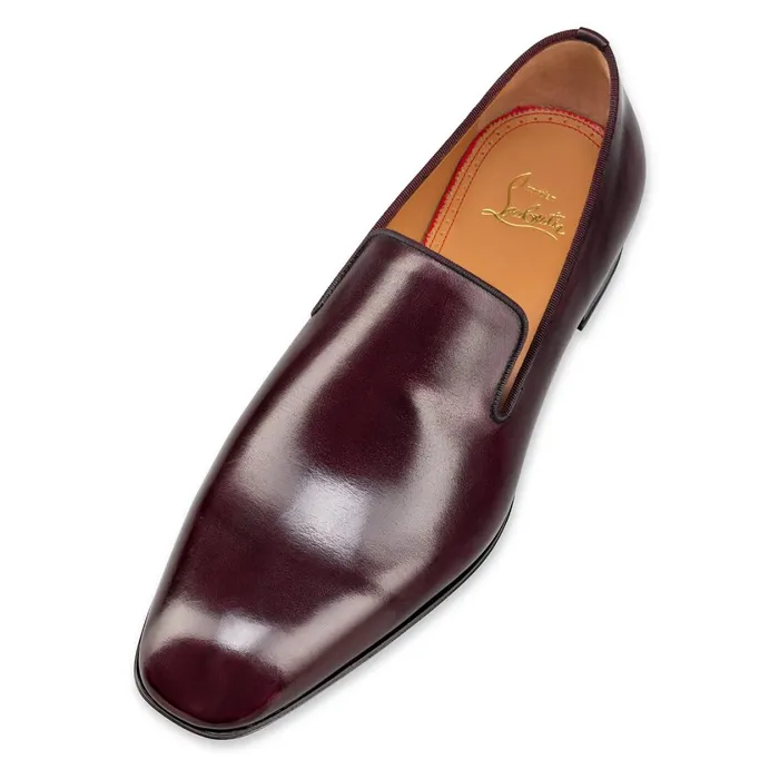 Men Dandelion Loafers 8211 Patinated Calf Leather 8211 Bordeaux Red Christian Louboutin Loafers and Slipons