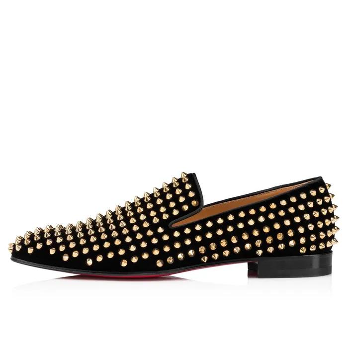 Men Dandelion Spikes Loafers 8211 Velvet And Spikes 8211 Black Blackdorado Christian Louboutin Loafers and Slipons