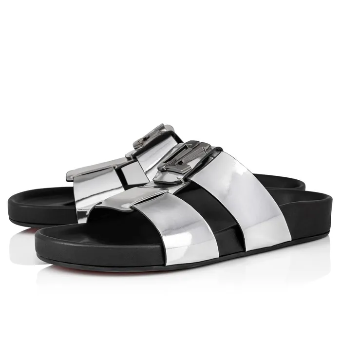 Men Dhabubizz Mules 8211 Specchio Leather 8211 Silver Silver Christian Louboutin Sandals and Espadrilles Men Dhabubizz Mules 8211 Specchio Leather 8211 Silver Silver Christian Louboutin Sandals and Espadrilles