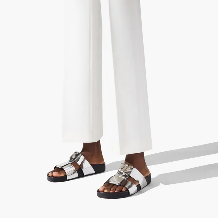 Men Dhabubizz Mules 8211 Specchio Leather 8211 Silver Silver Christian Louboutin Sandals and Espadrilles