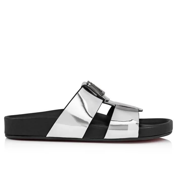 Men Dhabubizz Mules 8211 Specchio Leather 8211 Silver Silver Christian Louboutin Sandals and Espadrilles