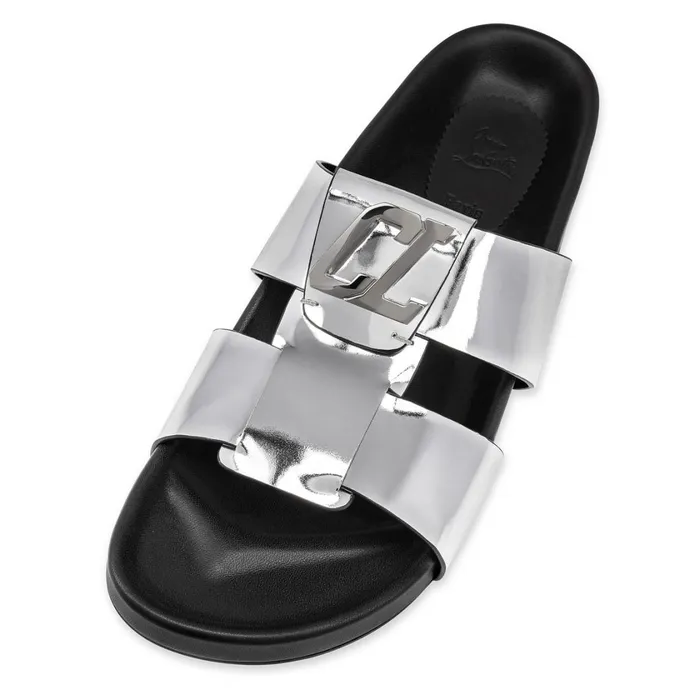 Men Dhabubizz Mules 8211 Specchio Leather 8211 Silver Silver Christian Louboutin Sandals and Espadrilles