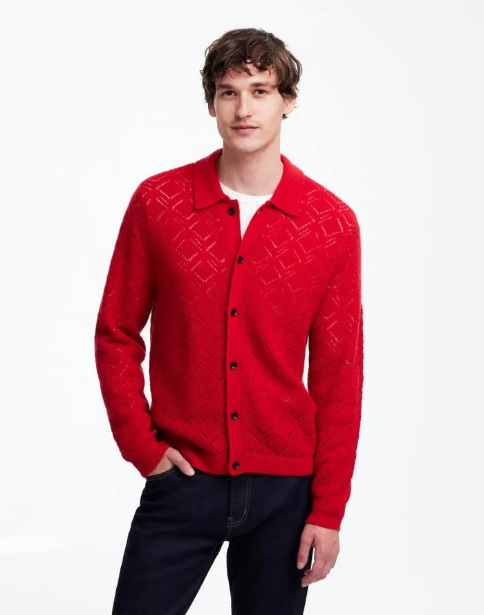 Men DiamondStitch Sweater Shirt In SoftWool Pomegranate Seed Madewell Shirts