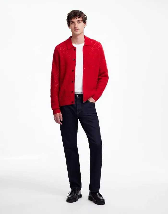 Men DiamondStitch Sweater Shirt In SoftWool Pomegranate Seed Madewell Shirts