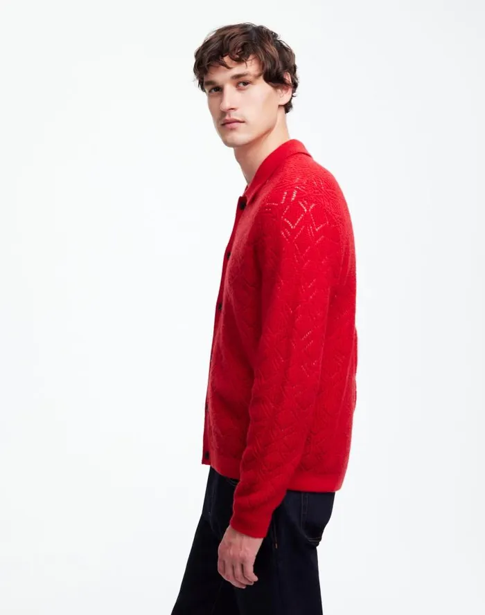 Men DiamondStitch Sweater Shirt In SoftWool Pomegranate Seed Madewell Shirts