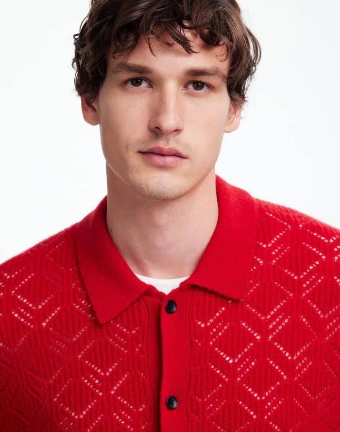 Men DiamondStitch Sweater Shirt In SoftWool Pomegranate Seed Madewell Shirts