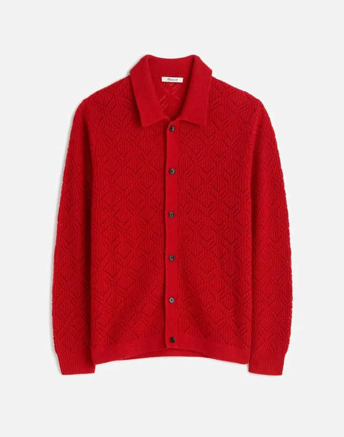 Men DiamondStitch Sweater Shirt In SoftWool Pomegranate Seed Madewell Shirts